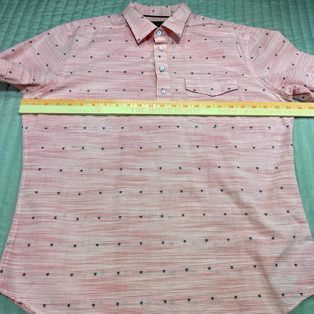 Banana Republic Mens Short Sleeve Shirt Red White Striped Micro Anchor Print L - Picture 5 of 9